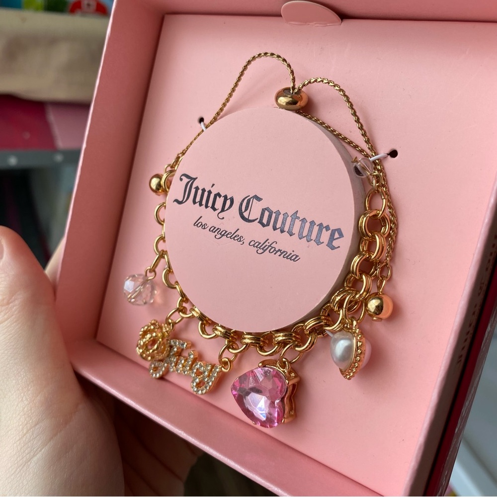 Juicy Couture Gold Charm Bracelet with Pink Accents